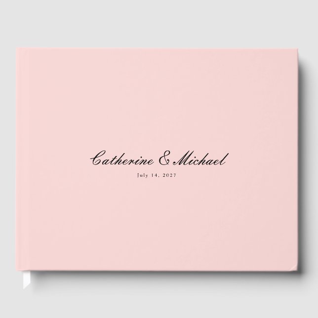 Simple Script Pretty Pink Wedding Guest Book (Front)