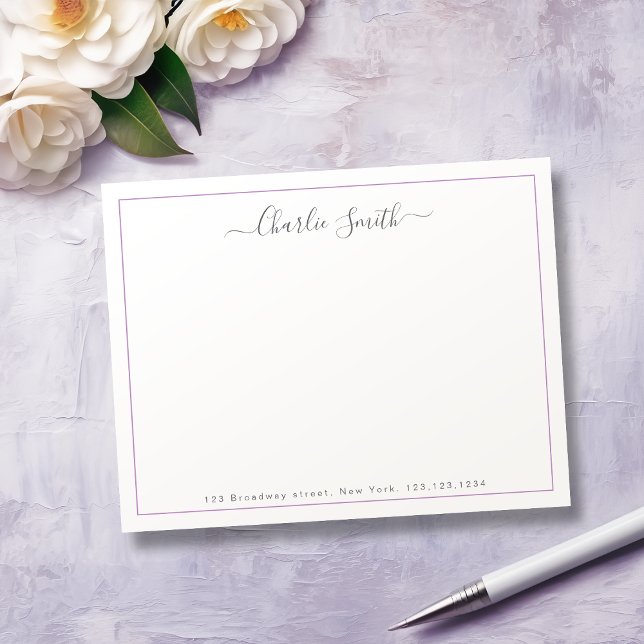 Simple script purple border personalized card (Simple script purple border personalized note card)