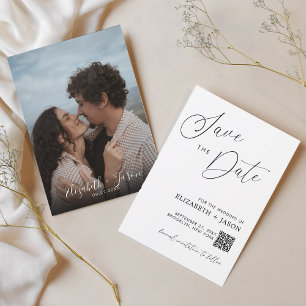 Simple Script QR Code Photo Wedding Save The Date