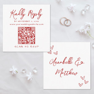 Simple Script QR Code Red Wedding Reply Enclosure Card