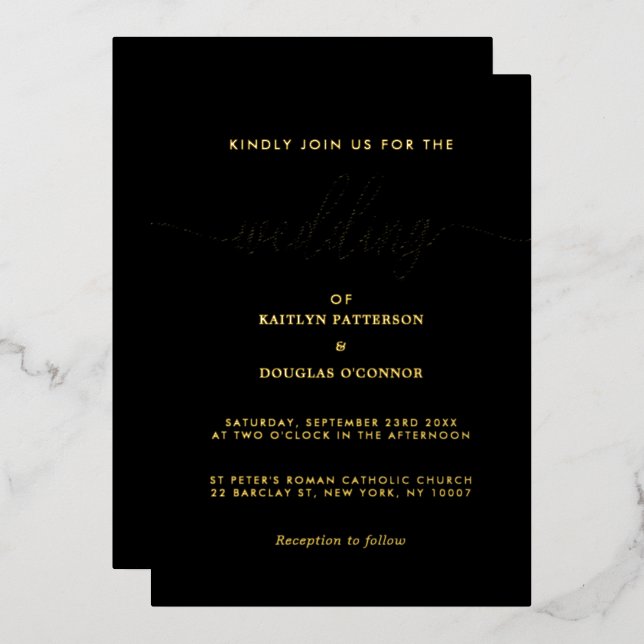 Simple Script - Real Foil - Wedding Invitation (Front/Back)