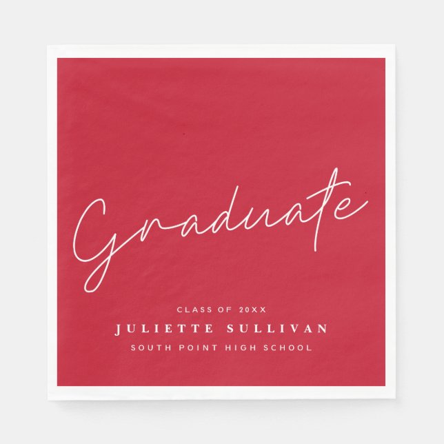Simple Script Red Graduation Party Napkin (Front)