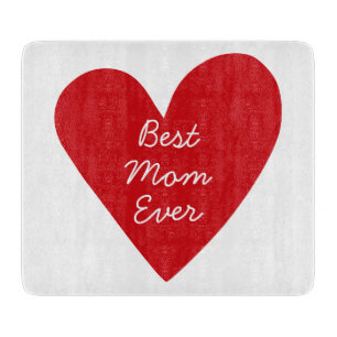 Simple Script Red Heart Best Mom Ever Mothers Day Cutting Board