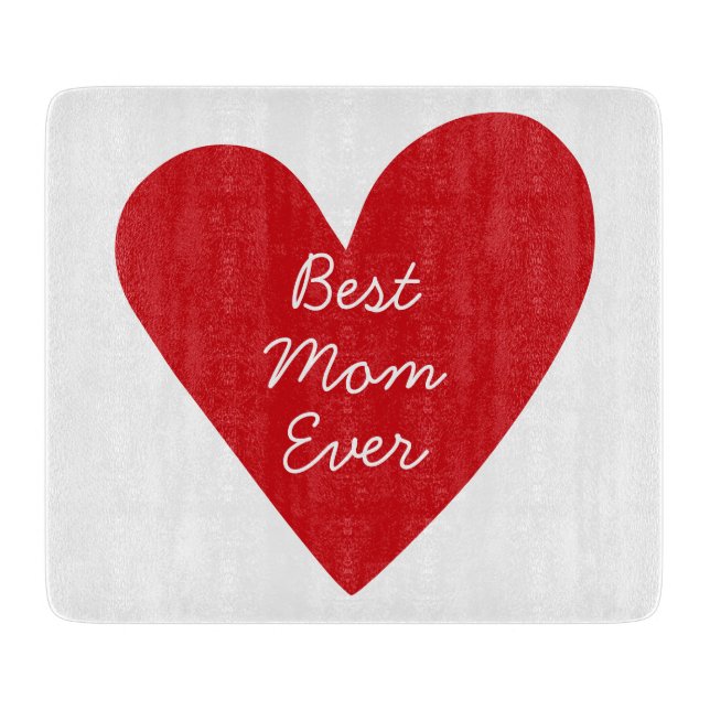 Simple Script Red Heart Best Mom Ever Mothers Day Cutting Board (Front)