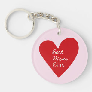 Simple Script Red Heart Best Mom Ever Mothers Day Keychain