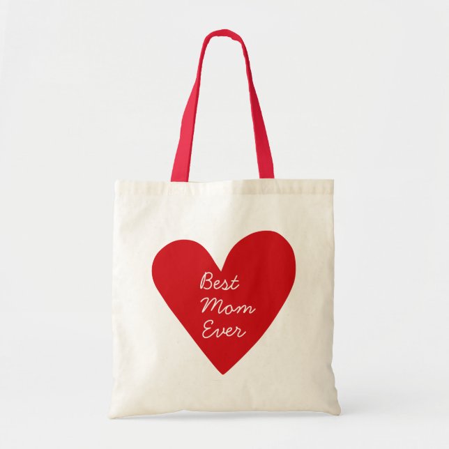 Simple Script Red Heart Best Mom Ever Mothers Day Tote Bag (Front)