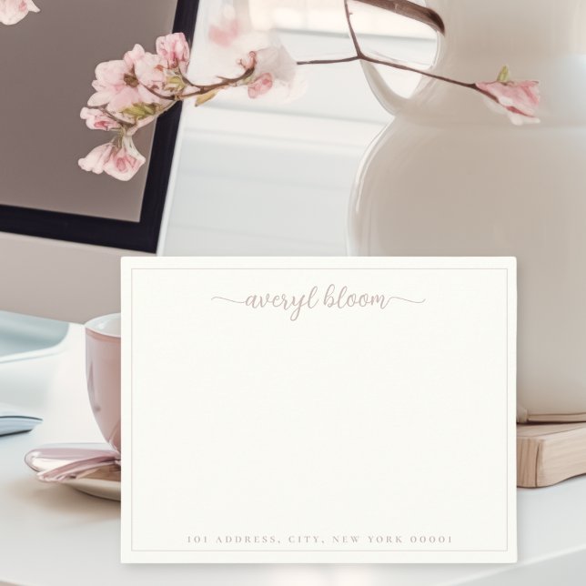 Simple Script Rose Border Personalized Stationery  Card (Creator Uploaded)