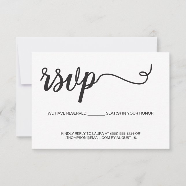 Simple Script RSVP Reserved Seat Birthday Party Card (Front)