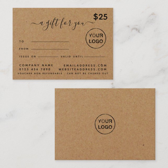 Simple Script Rustic Country Kraft Gift Cards (Front/Back)