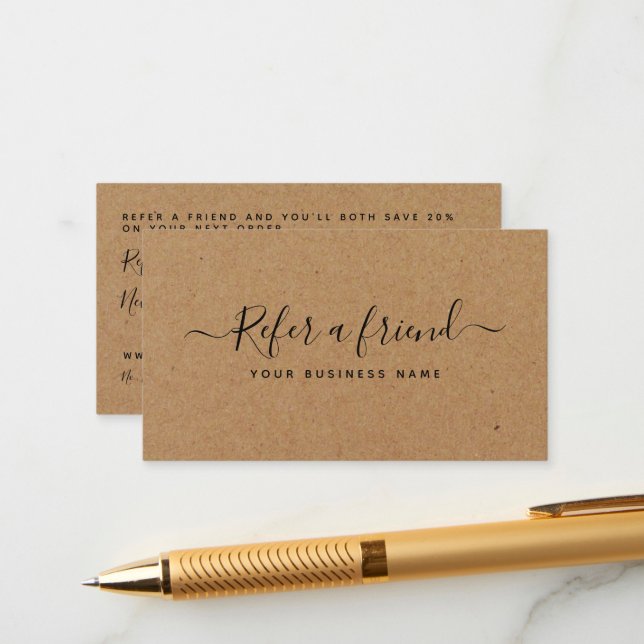 Simple Script Rustic Country Kraft Referral Card (Front/Back In Situ)
