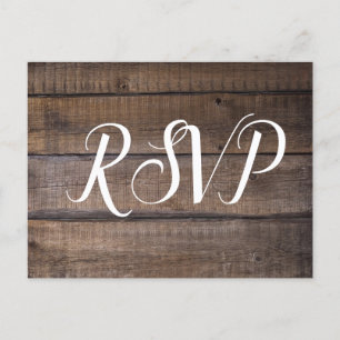 Simple Script Rustic Wedding RSVP  Postcard