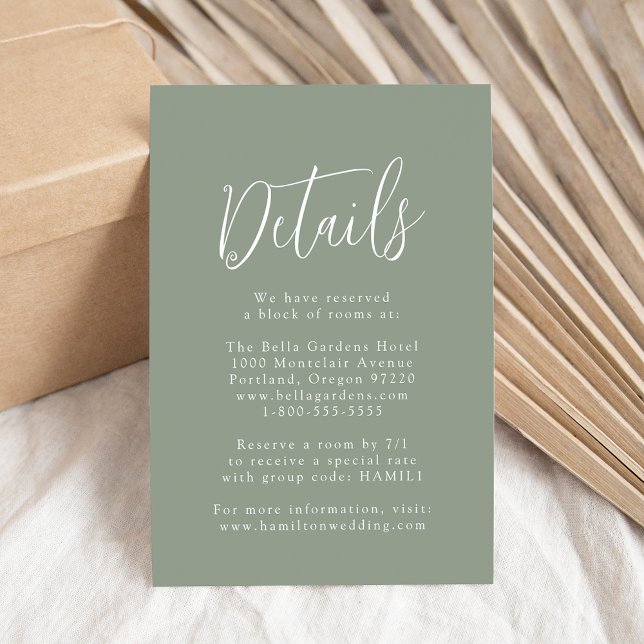 Simple Script Sage Green Wedding Details Enclosure Card (Creator Uploaded)