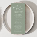 Simple Script Sage Green Wedding Menu<br><div class="desc">Simple wedding menu featuring "Menu" displayed in a white script with a sage green background. Personalize the sage green wedding menu by adding your names,  wedding date,  and menu information. Designed to coordinate with our Simple Script wedding collection.</div>