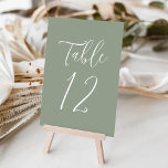 Simple Script Sage Green Wedding Table Number<br><div class="desc">Elegant wedding table numbers featuring the table number displayed in a simple white script with a sage green background. The text and background colours can be changed to your wedding colours using the editing tools. To order these table cards, individually edit the card with the number and add it to...</div>