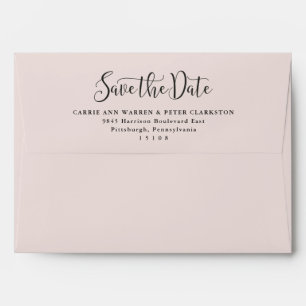 Simple script save the date blush pink envelope