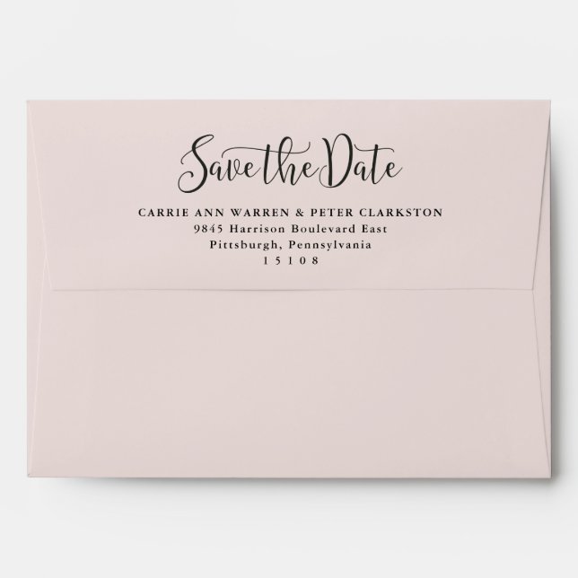 Simple script save the date blush pink envelope (Back (Top Flap))