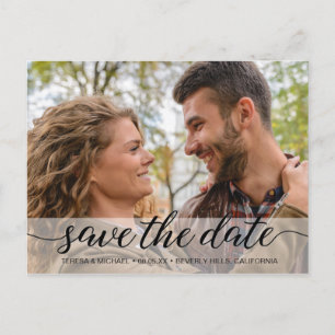 Simple Script Save the Date   Engagement Photo Postcard