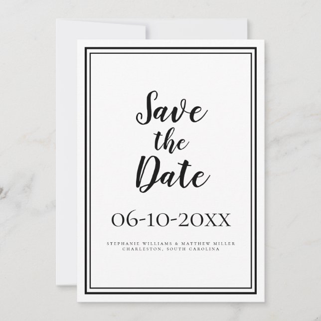 Simple Script Save The Date Wedding Black & White (Front)