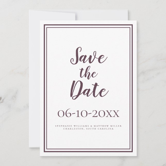 Simple Script Save The Date Wedding Classic Purple (Front)