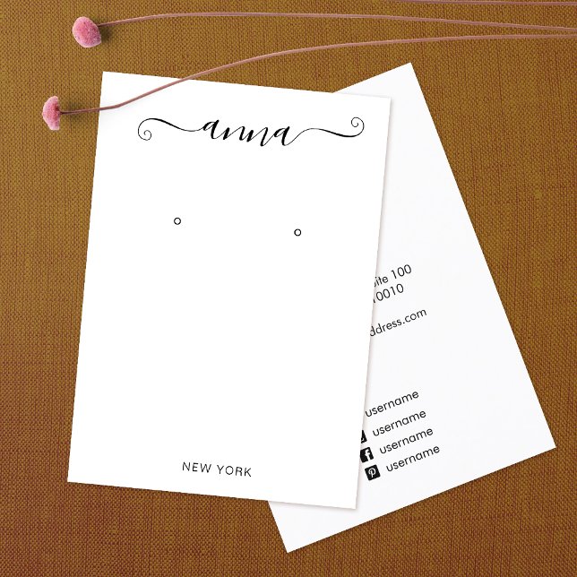 Simple Script Signature White Earring Display Busi Business Card (Creator Uploaded)