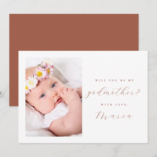 Simple Script Terracotta Godmother Proposal Photo Invitation (Front/Back)