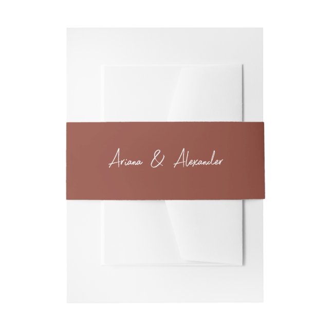Simple Script Terracotta Wedding Invitation Belly Band (Front Example)