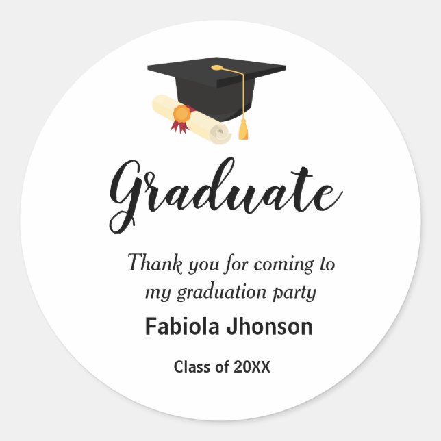 Simple script Thank you graduation party  Classic  Round Sticker (Front)