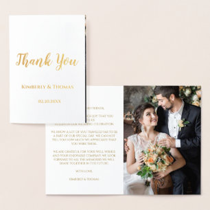 Simple Script Thank You Wedding Photo Foil Card