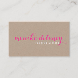 SIMPLE SCRIPT TYPE stylish trendy eco kraft pink Business Card
