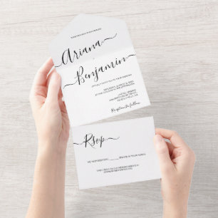 Simple Script Typography Black and white Wedding All In One Invitation