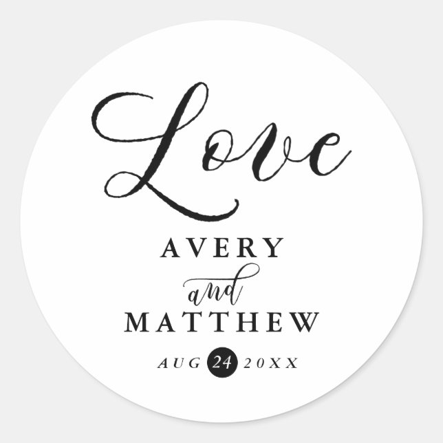Simple Script Typography | Love Favour Classic Round Sticker (Front)