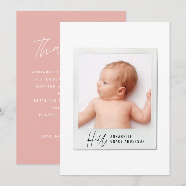 Simple script vintage photo birth announcement (Front/Back)