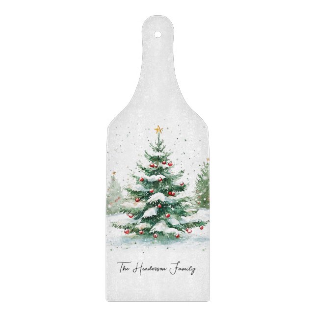 Simple Script Watercolor Christmas Tree Cutting Board (Front)