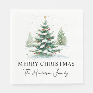 Simple Script Watercolor Christmas Tree Napkin