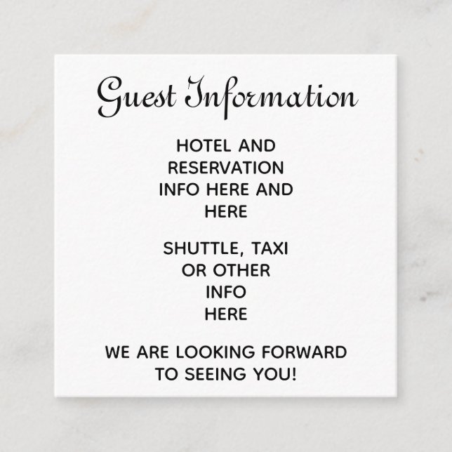 Simple script wedding guests reservations info enclosure card (Front)