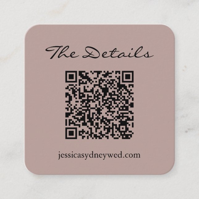 Simple Script Wedding RSVP Details QR Code Mauve Enclosure Card (Front)