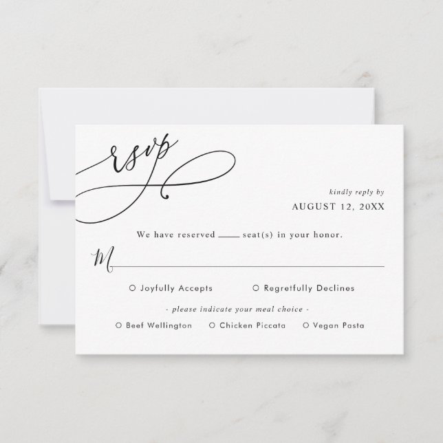 Simple Script Wedding Rsvp with Meal Options Card (Front)