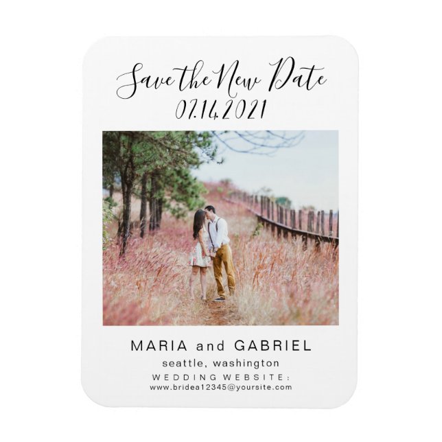 Simple Script  Wedding Save the New Date Photo Magnet (Vertical)