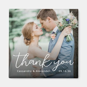 Simple Script White Thank You Photo Wedding Magnet