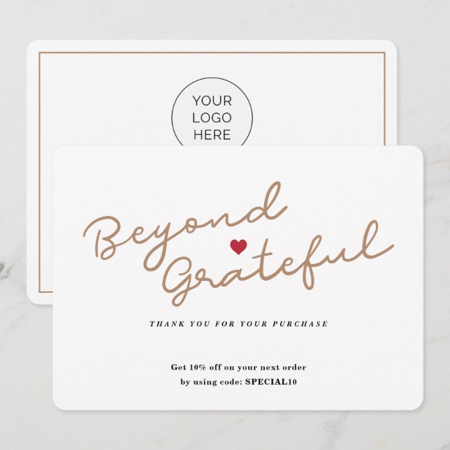 Simple Script with Heart - Business Thank You Card (Front/Back)