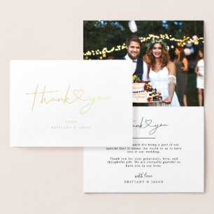 Simple Script with Heart Wedding Thank You Photo Foil Card