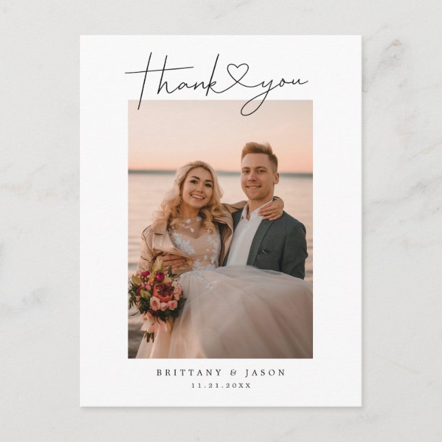  Simple Script with Heart Wedding Thank You Photo  Postcard (Front)