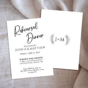 Simple Scripty Black and White Rehearsal Dinner  Invitation