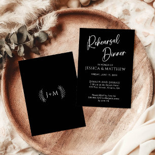 Simple Scripty Monogram Vines Rehearsal Dinner Invitation