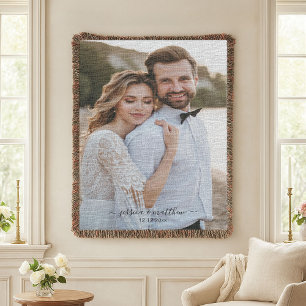 Simple Scripty Wedding Anniversary Woven Throw Blanket