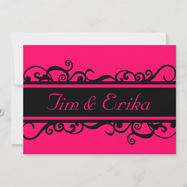 Simple scroll black and pink wedding invitation (Front)