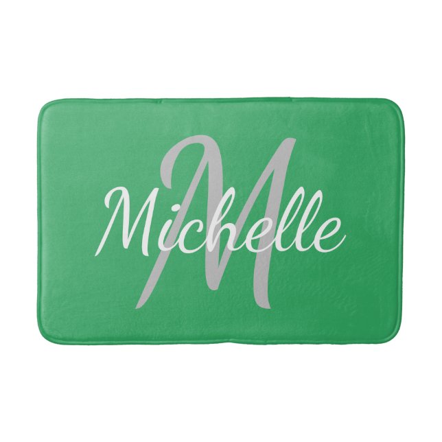 Simple sea green Bold Typography & Name Monogram Bath Mat (Front)