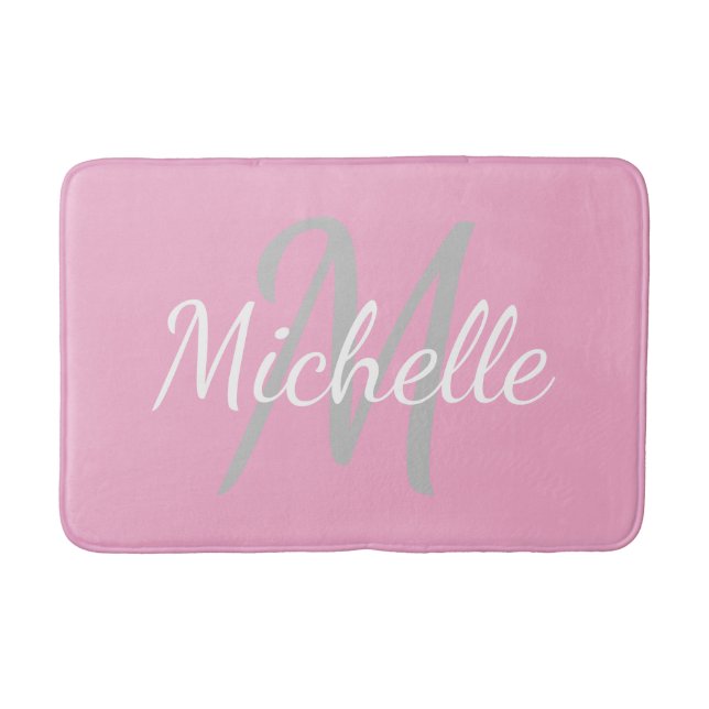 Simple sea green Bold Typography & Name Monogram Bath Mat (Front)