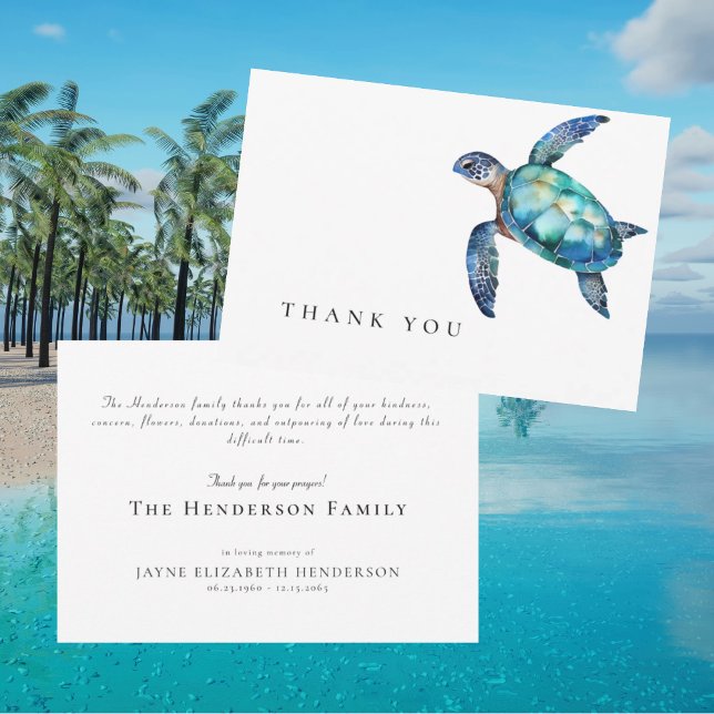 Simple Sea Turtle Funeral Thank You  Card (Creator Uploaded)