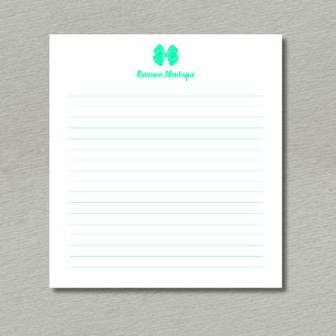 Simple Seafoam Green Bow Script Custom Name Lined  Notepad